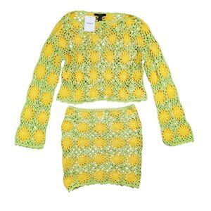 NWT Forever21 Crochet Sunflower Summer Festival 2 Piece Skirt Top Set - Medium
